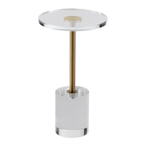 Clear Acrylic End Table, Acrylic Side Table with a Solid Base, 11.9 x 11.9 inch Round Tabletop, 21.4 inch High, for Coffee, Drink, Food, Snack used in Living Room, Bedroom, and Study