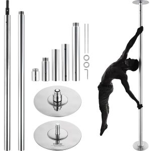 Professional Dancing Pole, Spinning Static Dancing Pole Kit, Portable Removable Pole, 45mm Heavy-Duty Stainless Steel Pole, Height Adjustable Fitness Pole, for Exercise Home Club Gym, Silverz